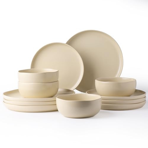 AmorArc Ceramic Dinnerware Sets, Wavy Rim Stoneware Plates and Bowls Sets,Dishwasher & Microwave & Oven Safe Dishes set, Service for 4 (12pc) | Amazon (US)