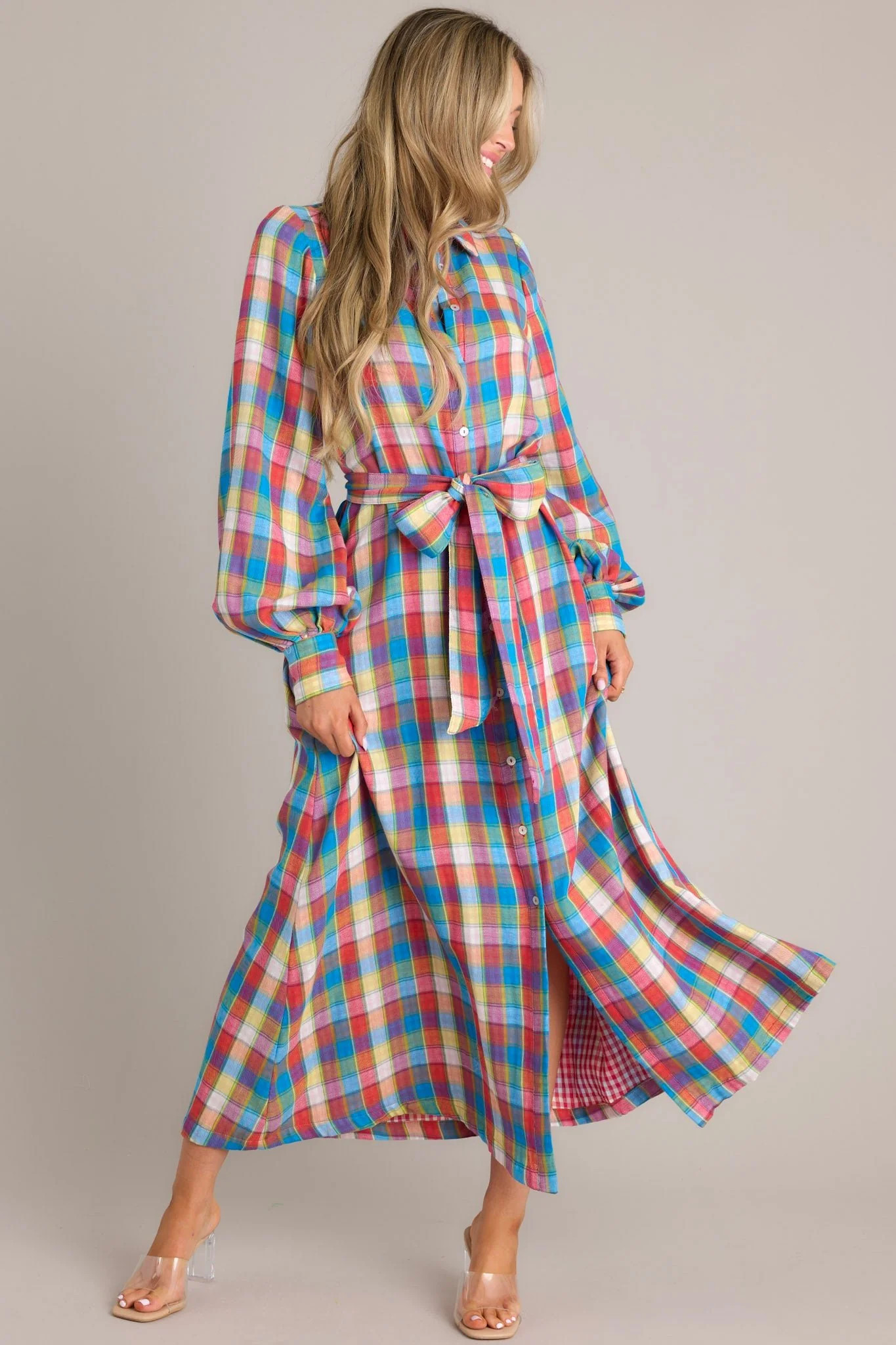 Closing That Door Blue Multi Plaid Maxi Dress | Red Dress