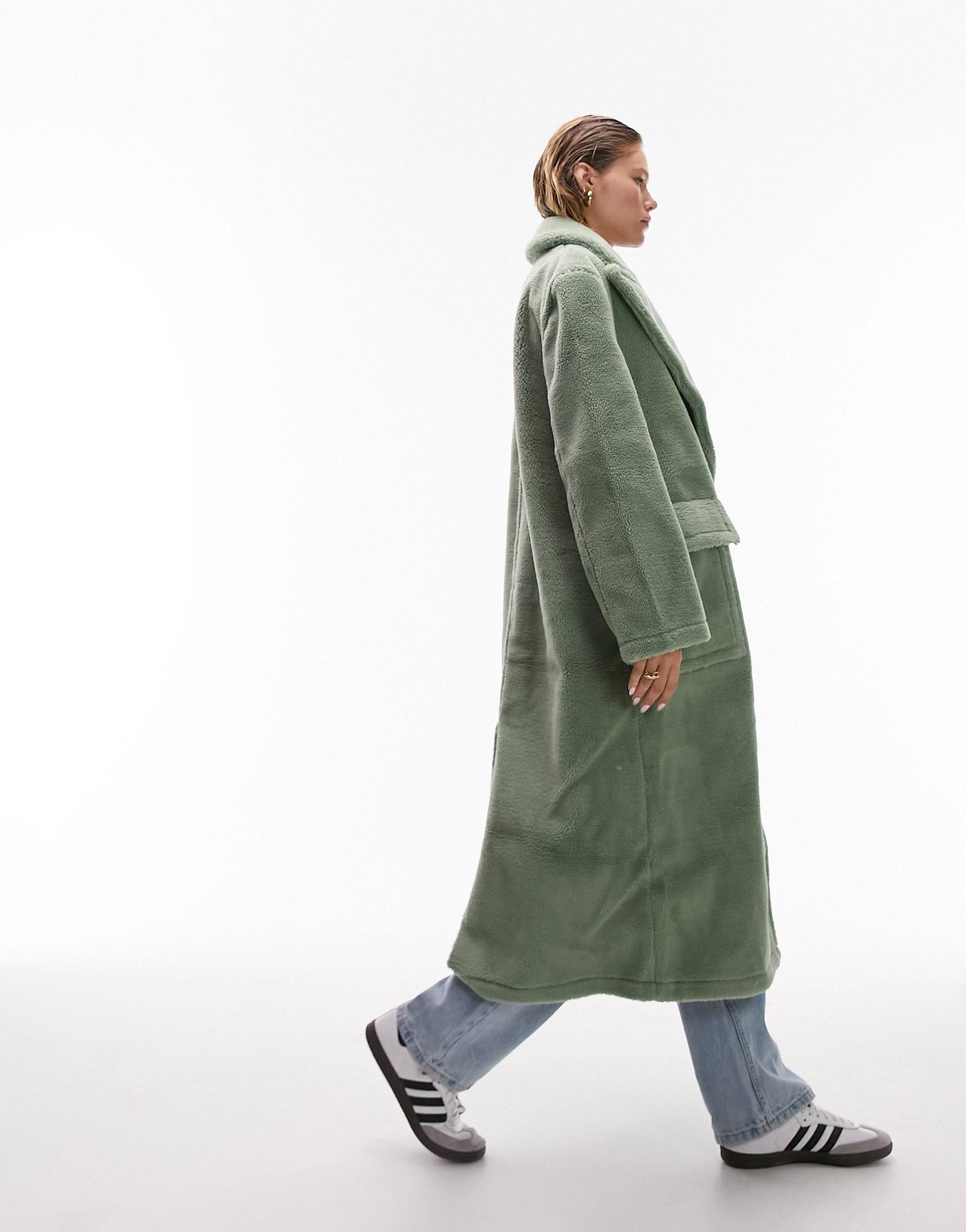 Topshop long-line borg coat in mint | ASOS (Global)