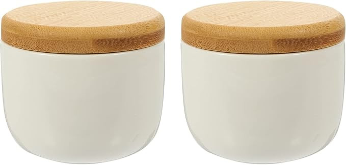 Zerodeko Elegant 2-Pack White Square Ceramic & Bamboo Food Jar with Flip Top Lid, 150ml, Tea Stor... | Amazon (US)