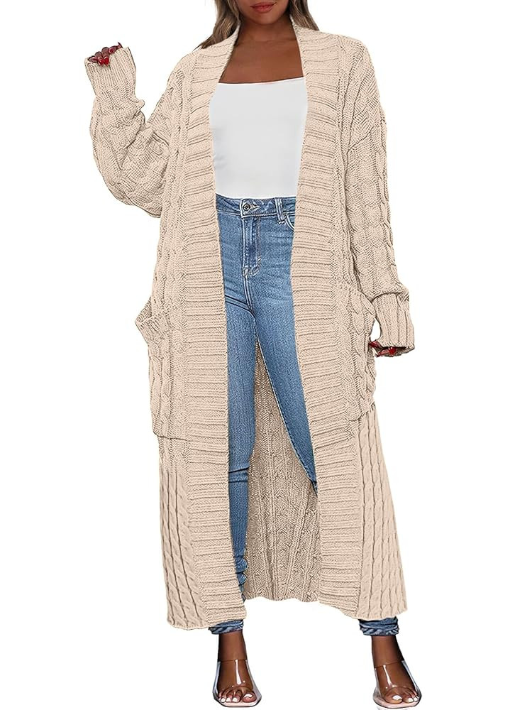 Caracilia Womens Long Cardigan Sweaters 2025 Fall Open Front Coat Long Sleeve Cable Knit Maxi Out... | Amazon (US)