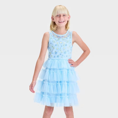 Girls' Sleeveless Embroidered Bodice Tiered Skirt Dress - Cat & Jack™ Blue XXL Plus | Target