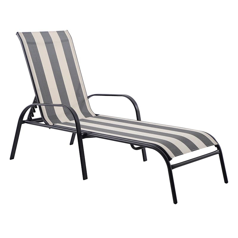 Stackable Black & White Striped Sling Outdoor Chaise Lounge Chair | At Home