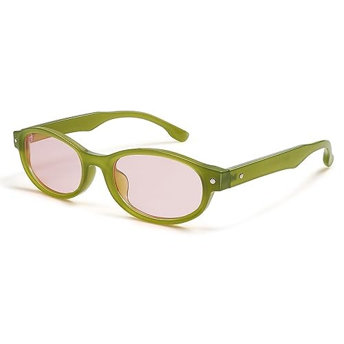 Appassal Retro 90s Oval Sunglasses for Women Men Y2K Slim Design Cateye Shades Trendy Sunnies AP3671 Transparent Green/Pink | Amazon (US)