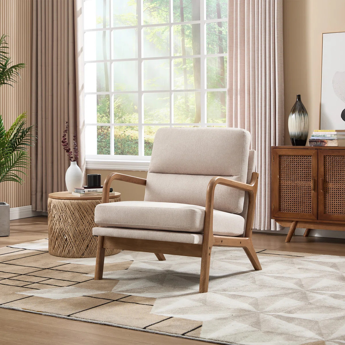 25.59'' Wide Upholstered Fabric Accent Armchair With Solid Wood Leg | Wayfair North America