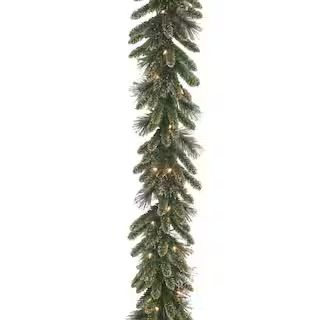 9 ft. x 10 in. Glittery Gold Pine Garland with Glitter, Gold Cones, Gold Glittered Berries | The Home Depot