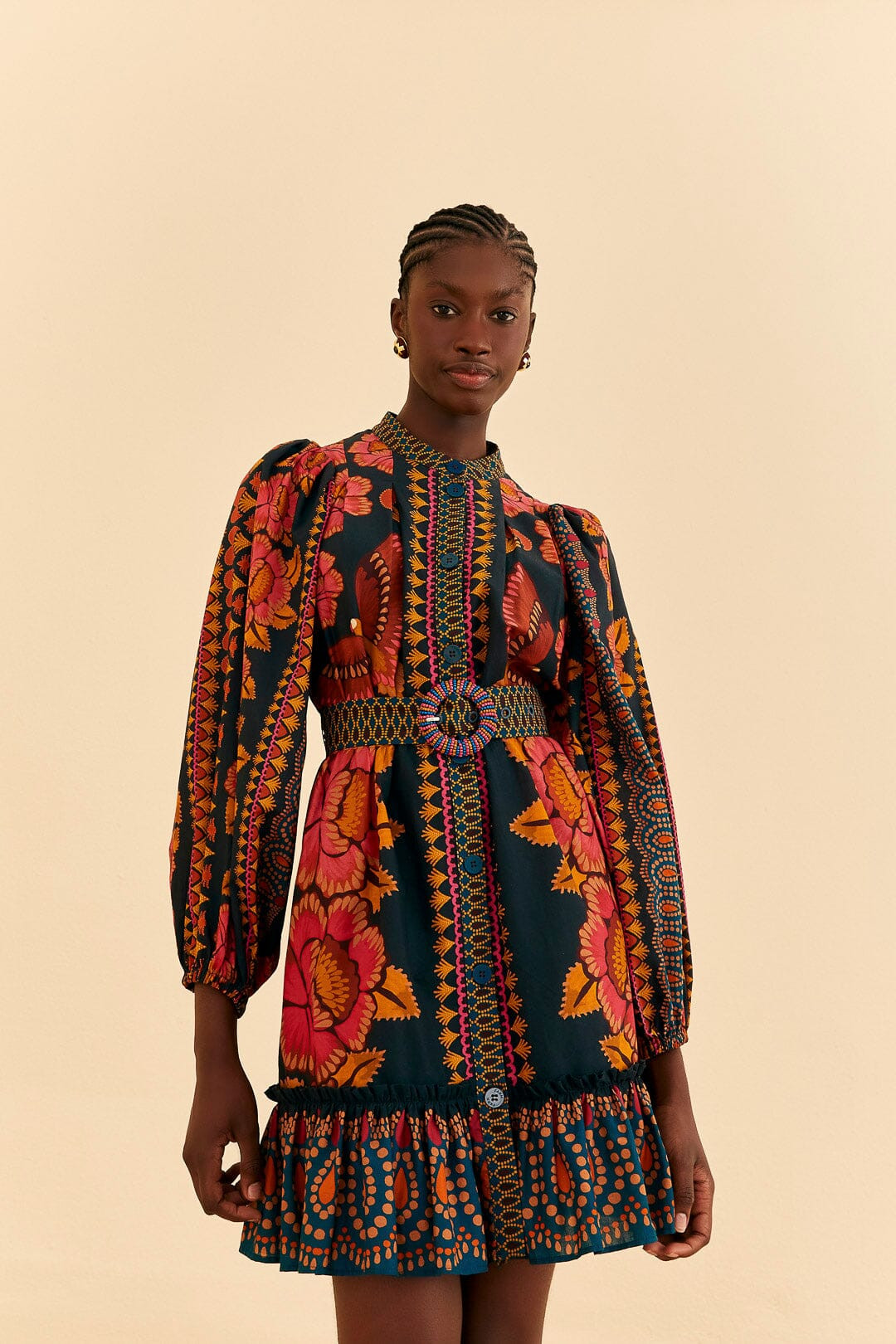 teal ainika sparkle puff sleeve mini dress | FarmRio (US)