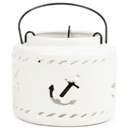 5 Inch Metal Tealight Hanging Nautical Ceramic Lantern White Anchor | Walmart (US)