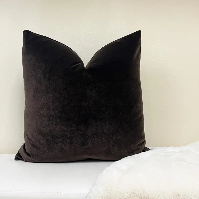 Brown Solid Velvet Throw Pillow Cover | Brown Decorative Cushion Cover | Etsy (US)
