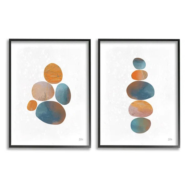 " Abstract Patterned Stones Organic Round Blue Orange " by Melissa Averinos 2 - Pieces | Wayfair North America