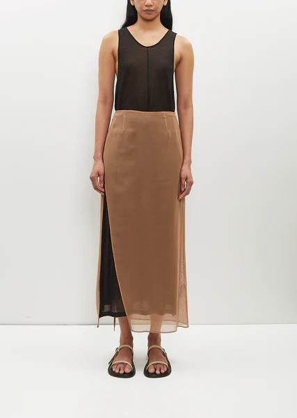 Recycled Wool Blend Leno Sheer Skirt — Brown | La Garconne