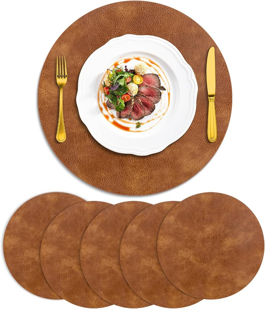 ADRIMER Round Placemats Set of 6, Heat Resistant 13 Inch, Turmeric Brown | Amazon (US)