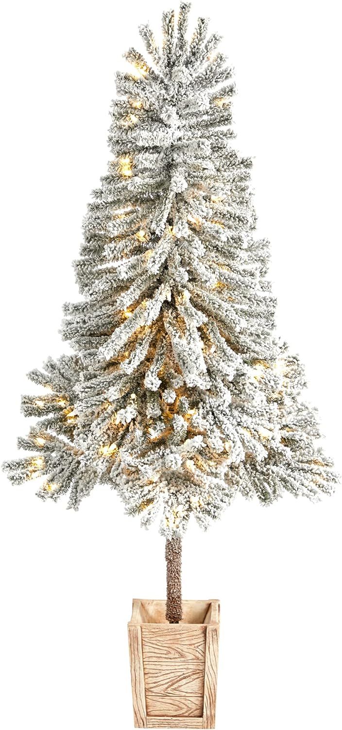5ft. Winter Flocked Leaning Artificial Christmas Tree Pre-Lit with 150 LED Lights and 288 Bendabl... | Amazon (US)