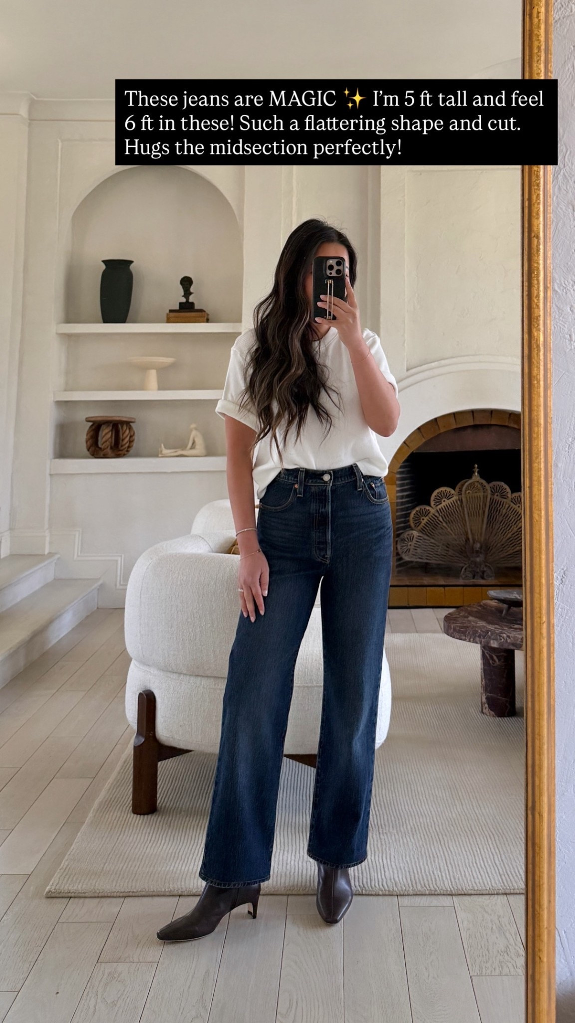 These jeans are perfection! Hugs all the right places and so flattering.

STYLE: Ribcage Full Length  Women’s Jeans.

COLOR: Apply Now - Dark Wash.

For size reference, I’m 5 ft 115 pounds with a postpartum tummy and wearing a size 26. The fit is TTS on me (I’m a size 26 across most Levi’s). The length I bought is 32”. I shorten it by a few inches to my ideal boot/loafers/flats length. 💯 worth it because the cut is so good! 

#LTKootd #LTKOver40 #LTKPetite