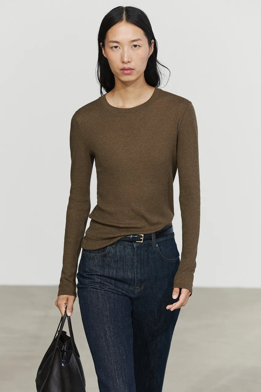 Cotton cashmere blend knit T-shirt | Massimo Dutti US