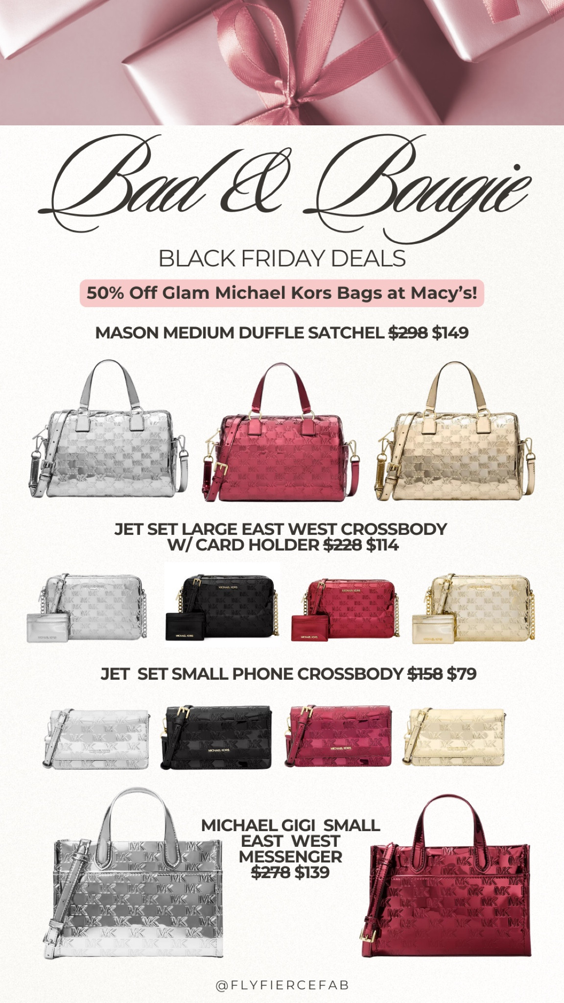 You don't wanna miss this 50% off deal on the glam Michael Kors bags at Macy's! 😍✨ They come in various styles like the satchels (I have one in gold, it's so roomy!), to messengers and crossbody bags too.

The crossbody bags come with a matching card holder.

They have metallic bags in colors like gold, silver, red which is perfect for your holiday outfits 🎄❤️✨. They have classic black too.

If your looking for gifts for her, this is a great deal 🛍️ 

 

#LTKCyberWeek #LTKGiftGuide #LTKHoliday
