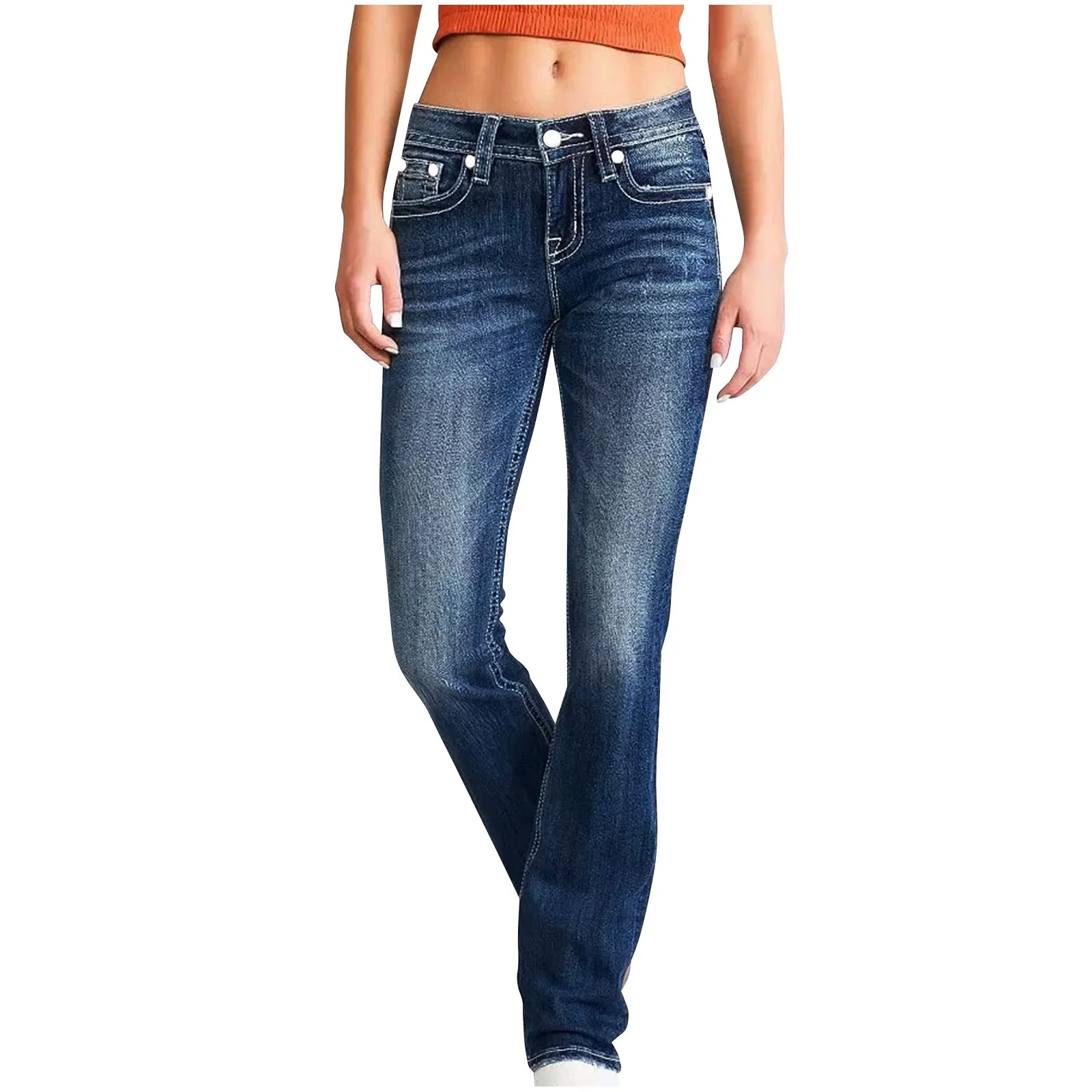 Women's Flare Bottom Denim Pants with Embroidery Pockets, Vintage Low Waisted Flare Bottom Jeans ... | Walmart (CA)