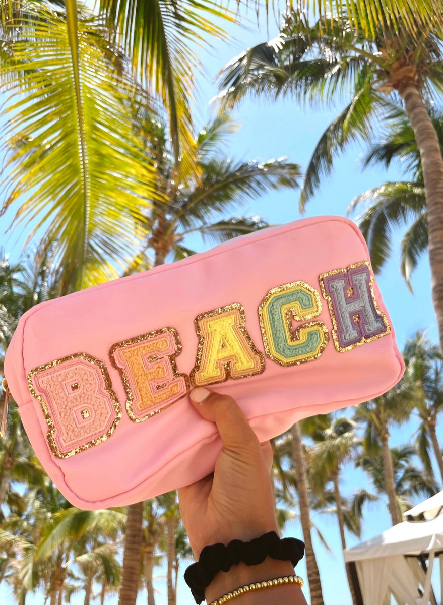 Beach Large Makeup Bag - Pink | KenzKustomz