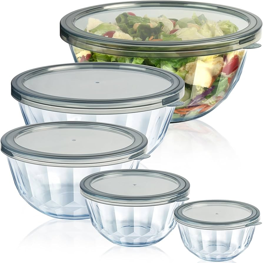 Freshmage Mixing Bowls with Airtight Lids Sets, 5 Packs Thick Glass Nesting Bowls for Kitchen Bak... | Amazon (US)