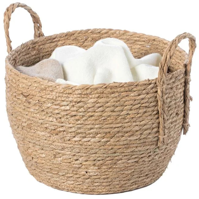 Decorative Round Wicker Woven Rope Storage Blanket Basket with Braided Handles - Medium | Walmart (US)