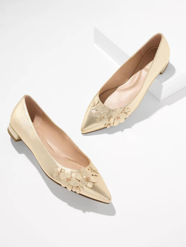 Portia Floral Metallic Leather Flats | Talbots