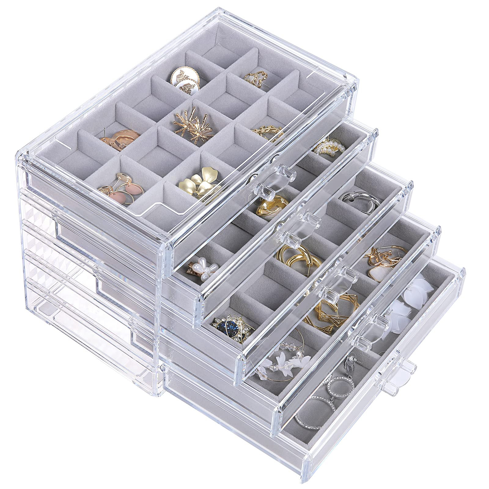 misaya Earring Jewelry Organizer with 5 Drawers, Birthday and Mother's Day Gift, Clear Acrylic Jewel | Amazon (US)