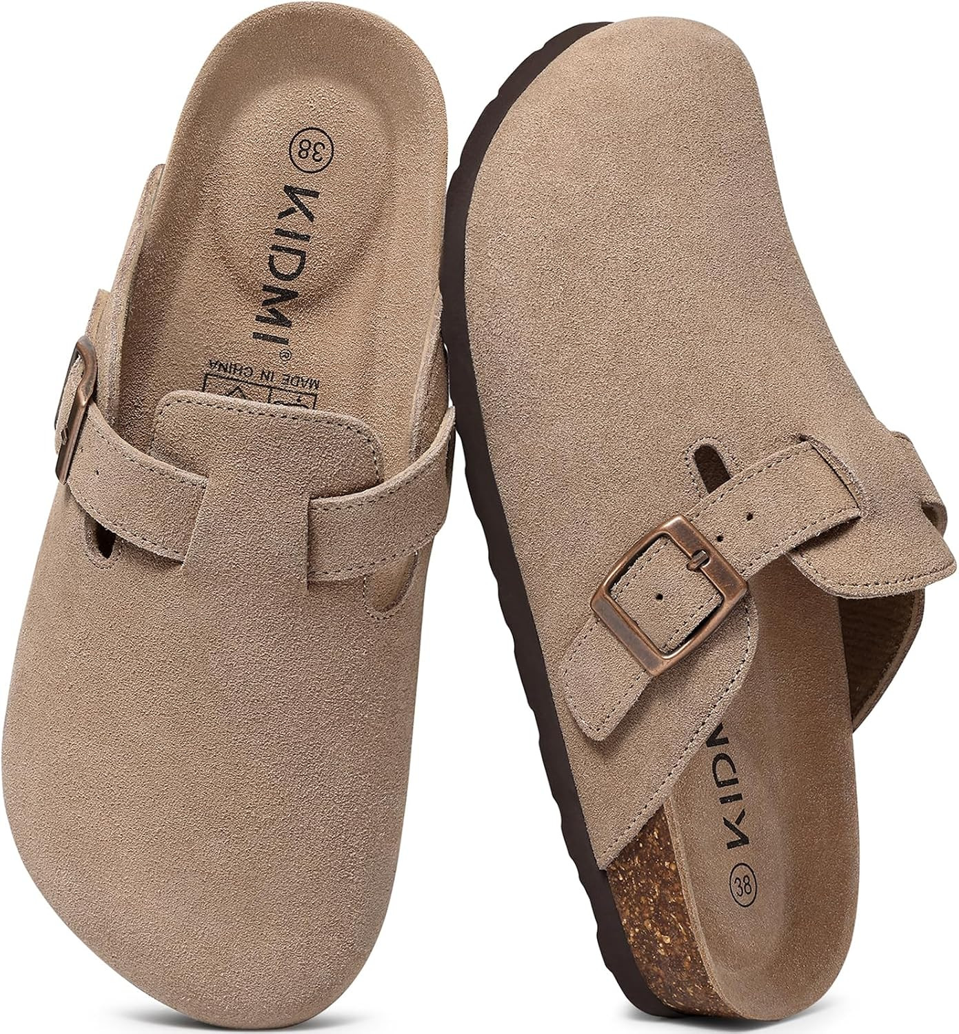 KIDMI Genuine Suede Clogs for Women Men Cork Footbed Mules Potato Shoes | Amazon (US)
