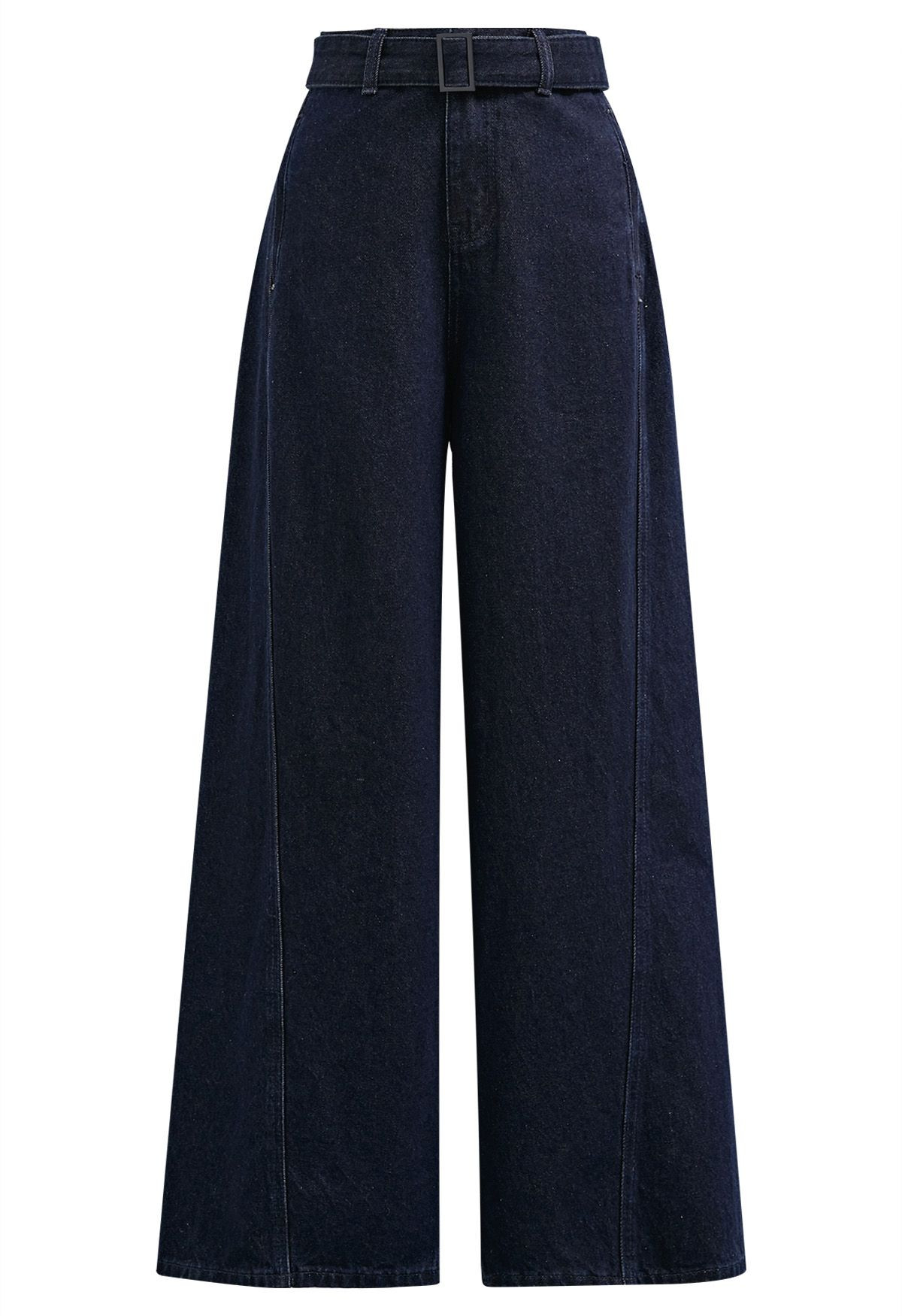 Classic Belted High-Waist Wide-Leg Jeans in Navy | Chicwish