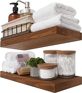BAOBAB WORKSHOP Wood Floating Shelves 16 inch - Bathroom Shelves for Room Wall Mount - Wide Woode... | Amazon (US)