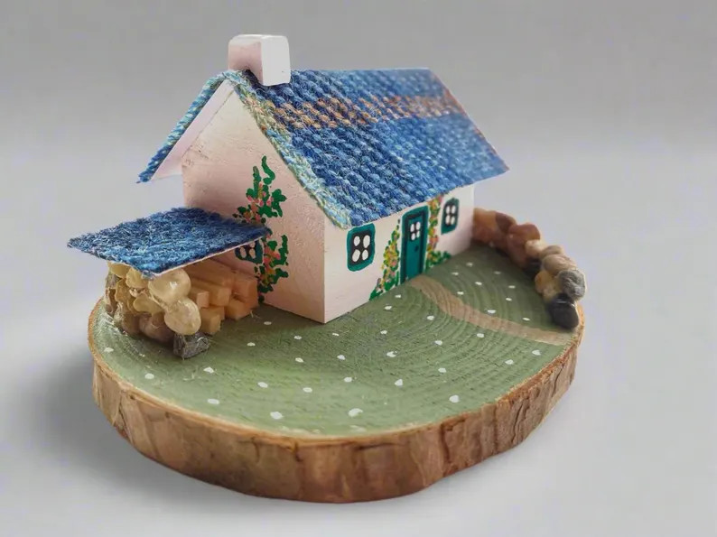 Blue Tartan Harris Tweed Keepsake Miniature Wooden Scottish Bothy & Log Store, Handmade in Scotla... | Etsy (US)