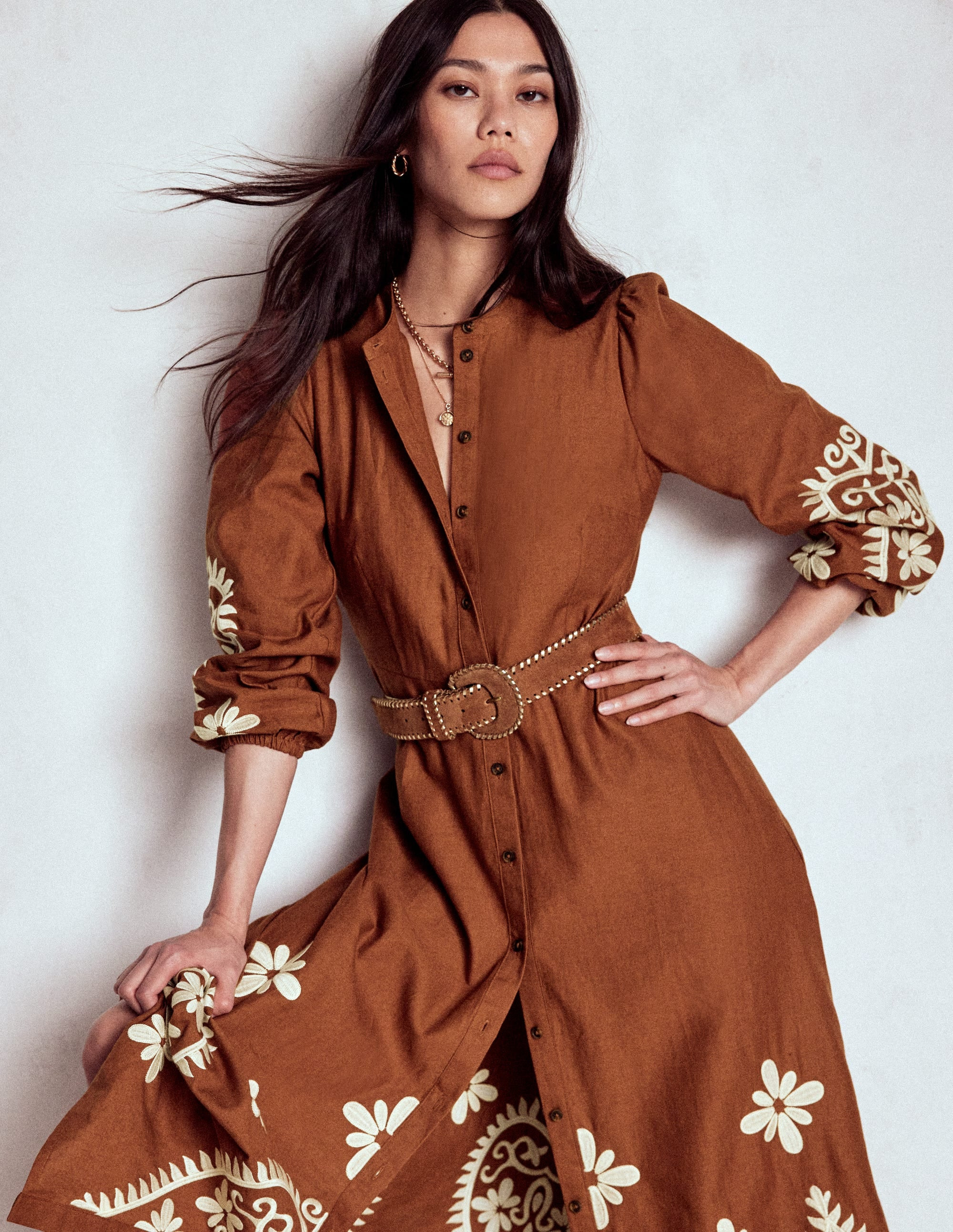 Mae Linen Blend Shirt Dress-Russet | Boden (US)