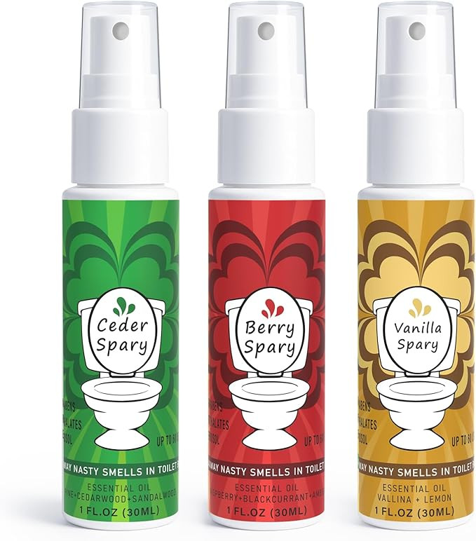 Toilet Spray for Poop 3 Pack, Travel Size Variety, Bathroom Odor Eliminator - Cedar Berry Vanilla | Amazon (US)