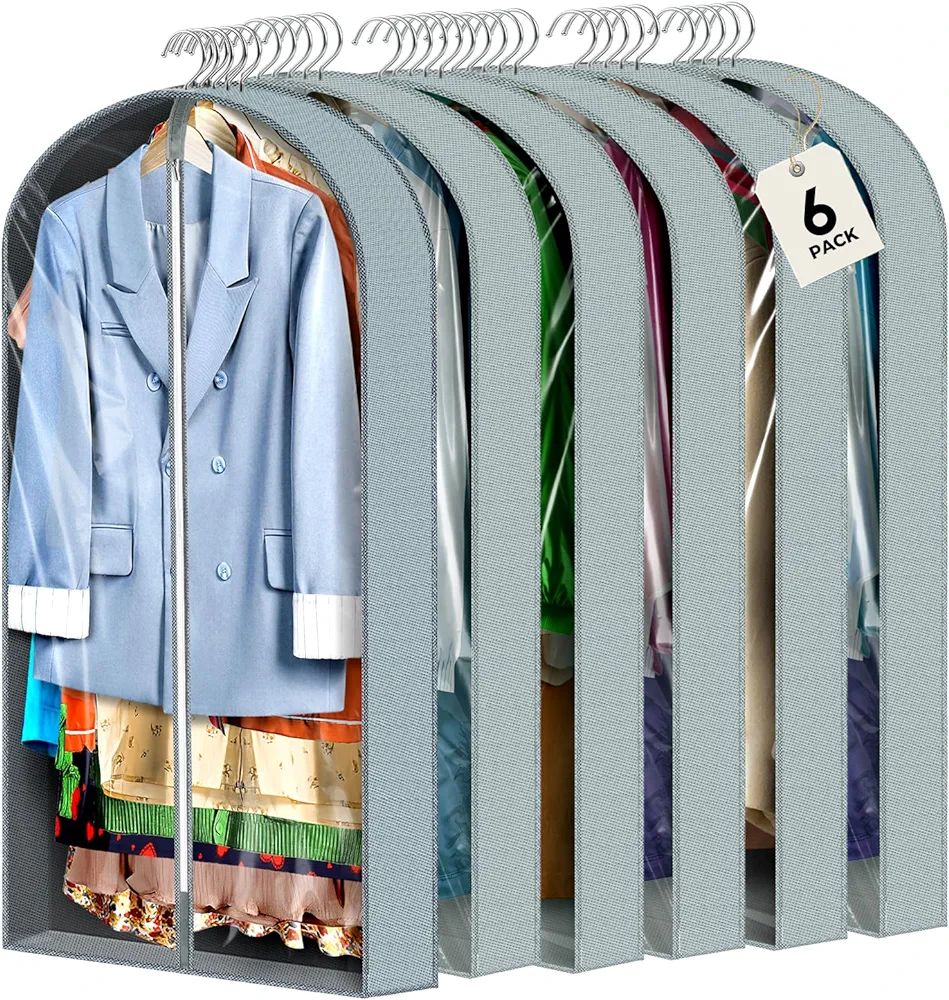 6 pcs 40" Garment Bags for Hanging Clothes, Clear Suit Bags for Closet Storage Clothing Storage, ... | Amazon (US)