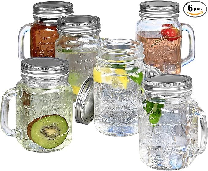 Estilo Mason Jar Mugs with Handles Old Fashioned Drinking Glass Set 6, 16 oz Each | Amazon (US)