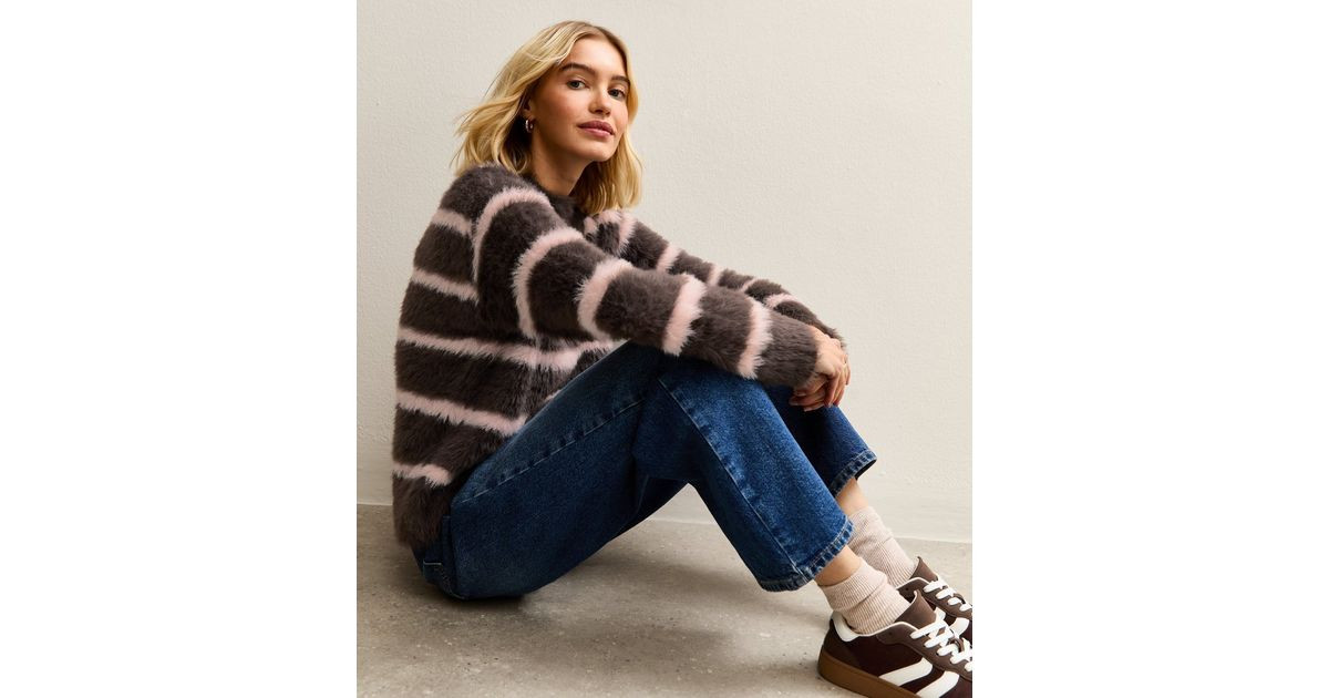 Pink Fluffy Stripe Jumper | New Look | New Look (UK)