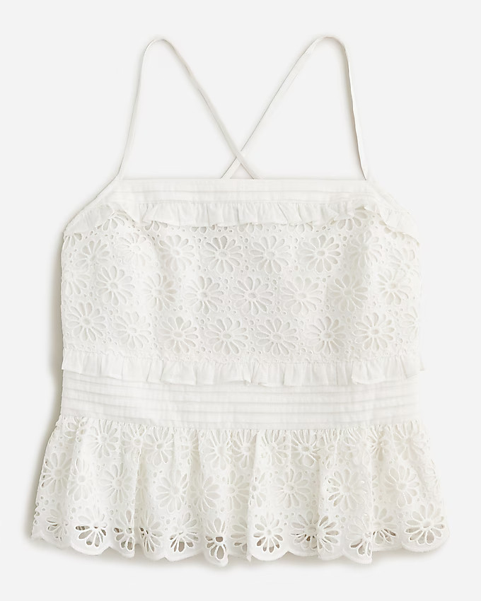 Cross-back smocked-waist eyelet top | J. Crew US