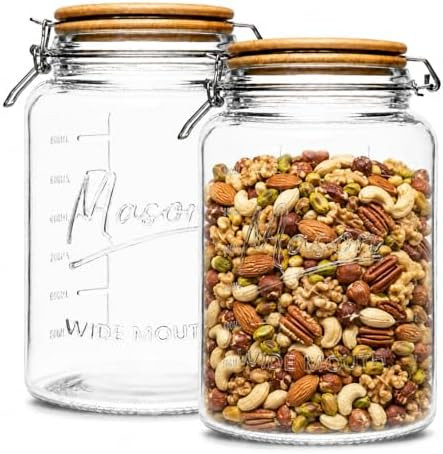 kitchentoolz 1 Gallon Mason Jars Wide Mouth with Airtight Bamboo Lids – Set of 2 Gallon Glass J... | Amazon (US)