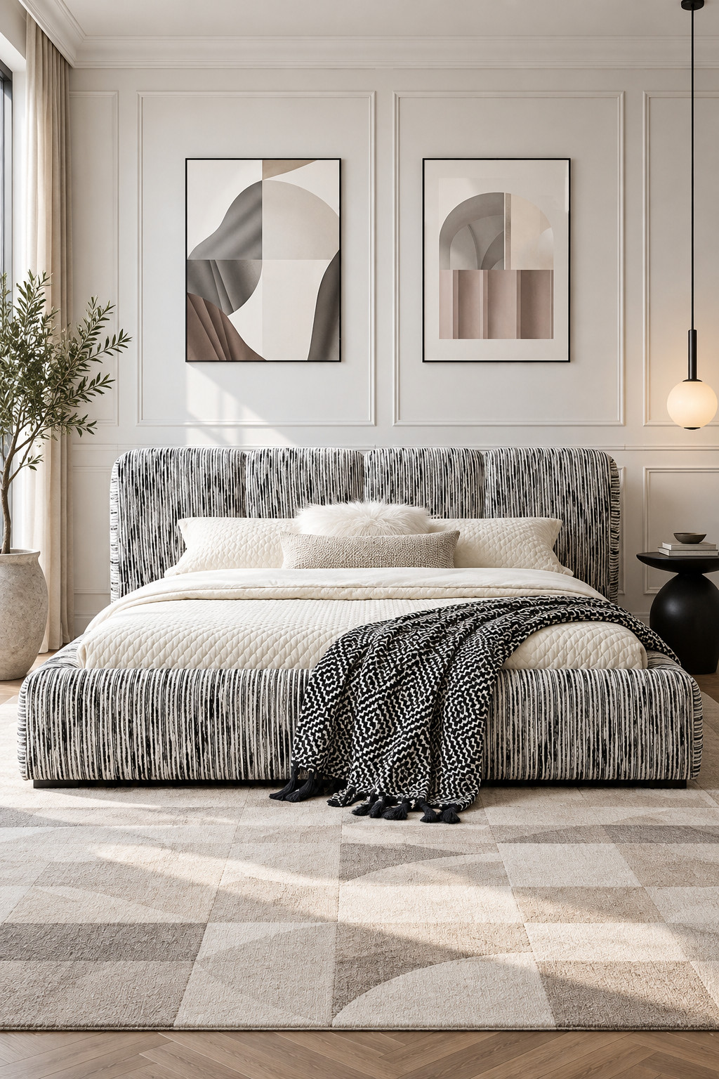 This one is so good if you want a neutral bedroom that still has some personality. The black-and-white textured upholstery adds just enough pattern, while the low platform shape keeps it feeling really clean and modern. You could go super minimal with white bedding or add warm tan and wood tones to soften it up. I love that it feels different without being hard to style. #WayfairFind #ModernBed #BlackAndWhiteDecor #PlatformBed #BedroomStyle #NeutralHome #HomeDecor 

 #LTKSeasonal #LTKHome #LTKSaleAlert