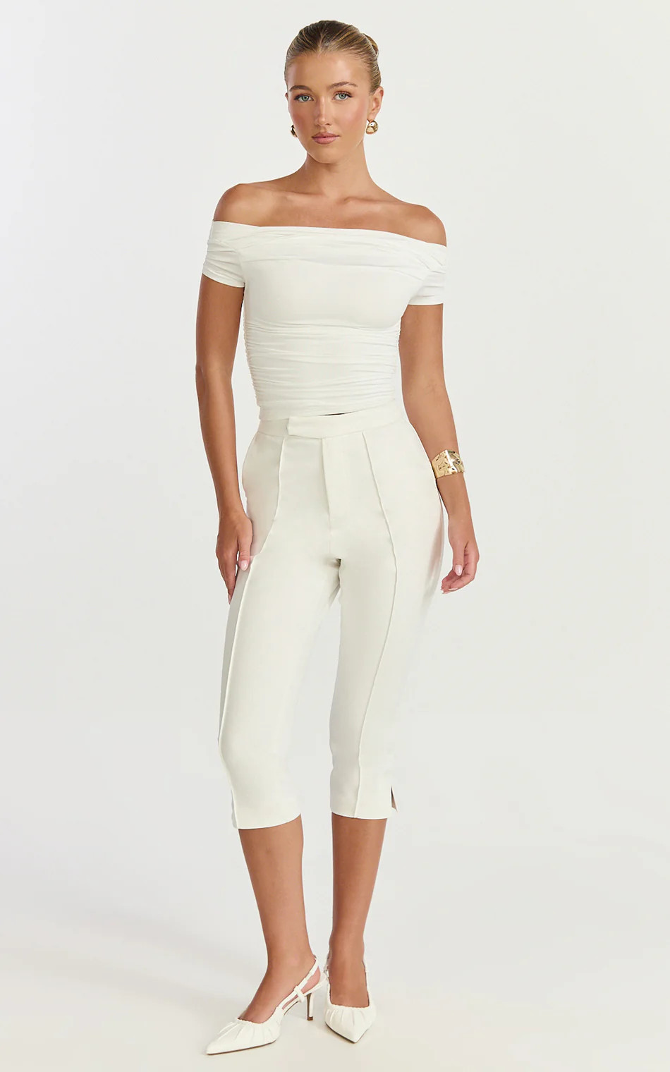 Capri Slim Fit Side Split Pants in White | Showpo (US, UK & Europe)