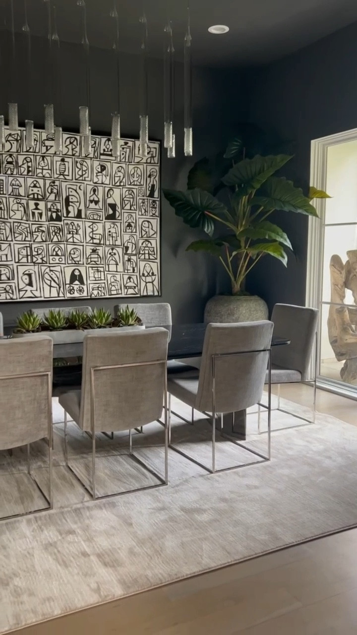 Dining room finds, dining room chairs, dining room rug, grey area rug, gray rug, dining table, pot, planter, saucer, center piece, home accessories, home decor, modern design, interior designer finds, interior designer favorites, moody room, bold color, pop of color

#LTKVideo #LTKstyletip #LTKhome