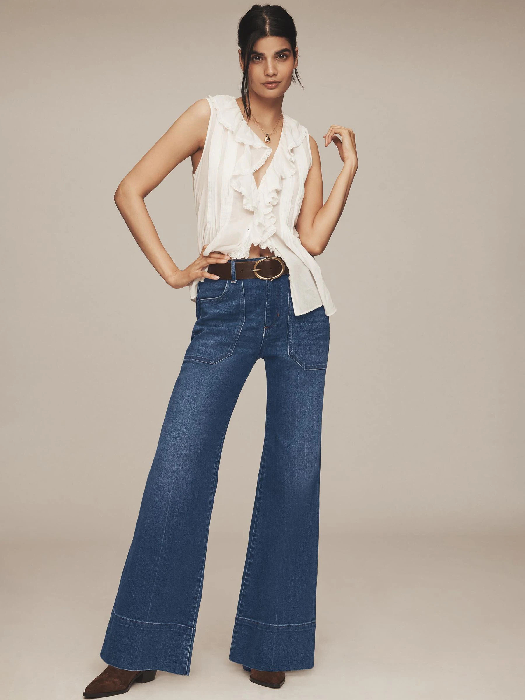 Anthropologie Anthropologie Blue Petite Pilcro The Rylan Relaxed High-Rise Flare Jeans | Next US