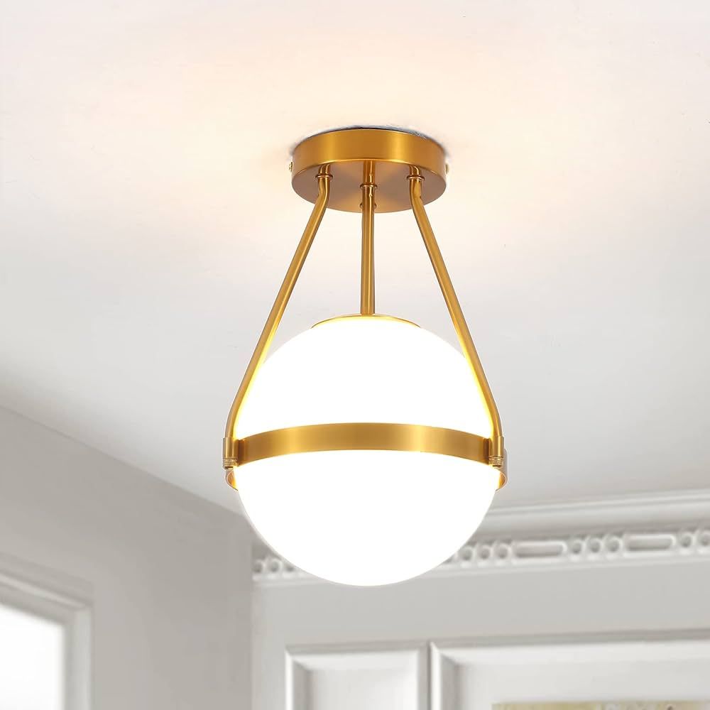 Ynzefly Ceiling Light, Brass Gold 1-Light Semi Flush Mount Ceiling Light Fixture, Mid Century Flu... | Amazon (US)