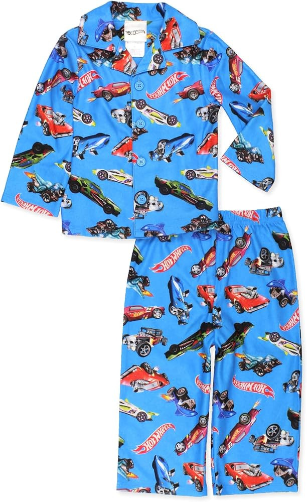 Hot Wheels Racecar Toddler and Boys Flannel Coat Style Pajama Set | Amazon (US)