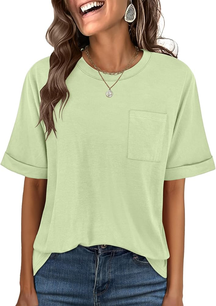 ANRABESS Women Oversized T Shirts Short Sleeve Summer Casual Loose Top Basic Tee with Pocket | Amazon (US)