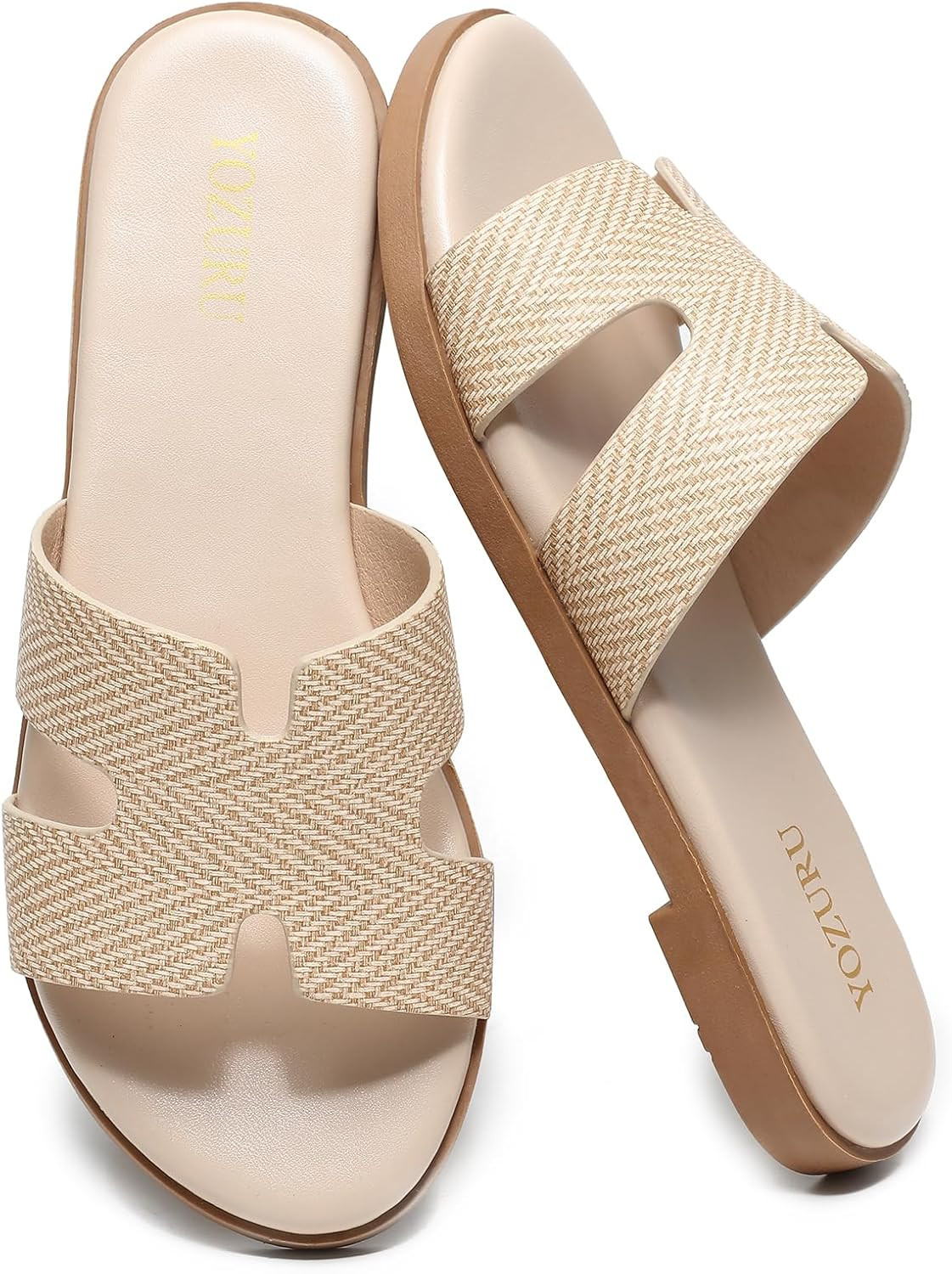 Womens Flat Sandals Dressy Summer Slides Comfortable Leather Sandals | Amazon (US)