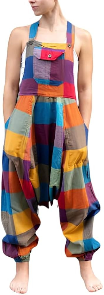 manakamana Patchwork Harem Summer Overalls with Pockets - Boho Loose Jumpsuit - Low crouch Baggy Romper - 100% cotton | Amazon (US)