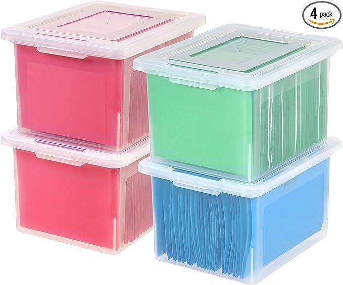 IRIS USA Letter/Legal File Tote Box, 4 Pack, BPA-Free Plastic Storage Bin Tote Organizer with Dur... | Amazon (US)