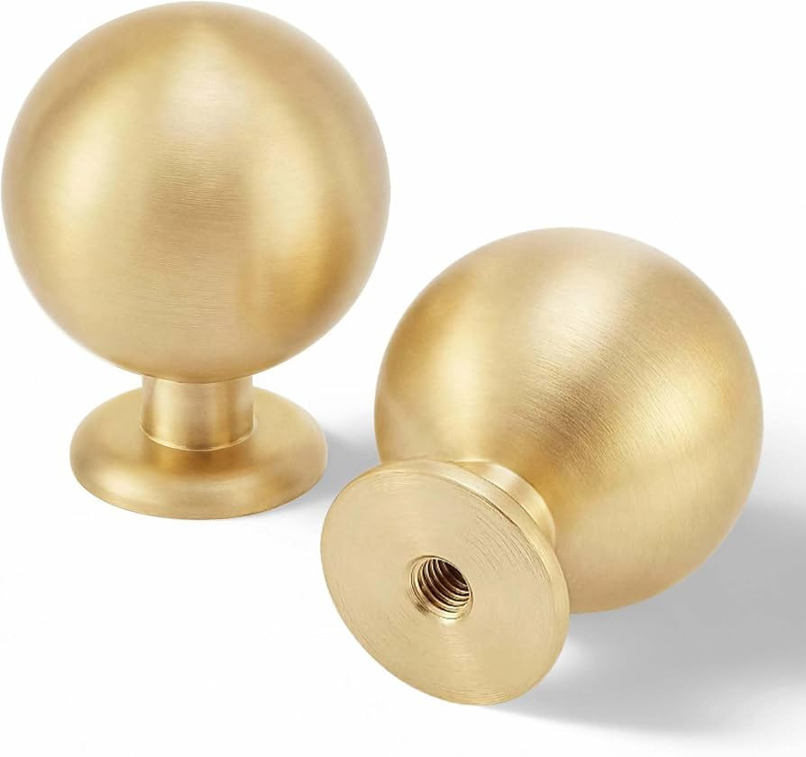 QOGRISUN 10-Pack Solid Brass Cabinet Knobs, Gold Drawer Dresser Knobs, 0.9" | Amazon (US)