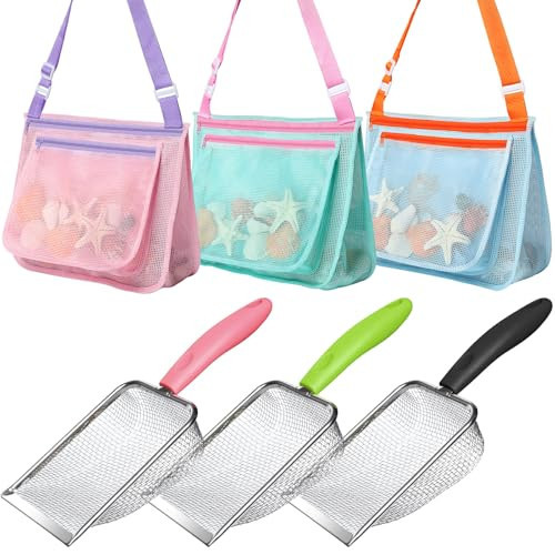 LIDAGO Beach Toy Set Include 3 Mesh Shovels and 3 Beach Mesh Bags,Kids Sand Sifter Colorful Mesh Bag for Shells Collecting | Amazon (US)