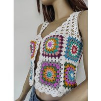 Boho Crochet Vest in Colorful Granny Squares, Women Knitwear, Handmade To Order | Etsy (US)